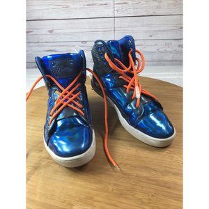 Love Pastry Glitter Bright Blue Girls Size 3 neon orange laces High Top Sneaker